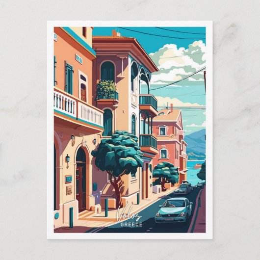 ヴォロスギリシャ旅行ヴィンテージイラストレーション ポストカード (正面)