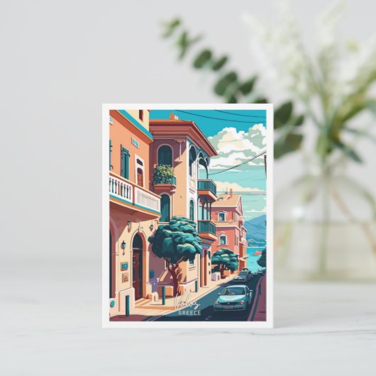 ヴォロスギリシャ旅行ヴィンテージイラストレーション ポストカード (スタンド正面)
