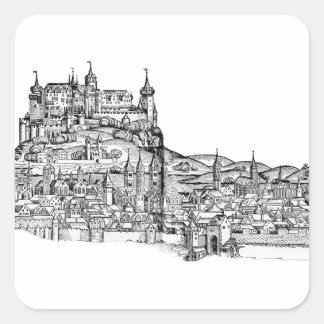 ヴュルツブルク バイエルン州 都市景観 ミニマリスト ラインアート スクエアシール