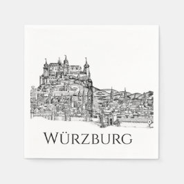 ヴュルツブルク バイエルン州 都市景観 ミニマリスト ラインアート スタンダードカクテルナプキン