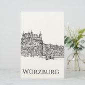 ヴューツブルク バイエルン州 都市景観 ミニマリスト ラインアート 便箋 (スタンド正面)