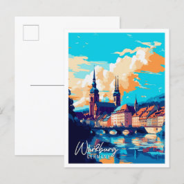 ヴルツブルクドイツのヴィンテージ旅行イラストレーション ポストカード