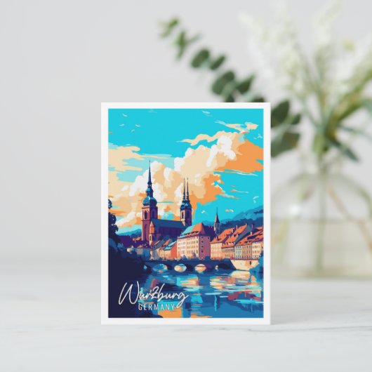 ヴルツブルクドイツのヴィンテージ旅行イラストレーション ポストカード (スタンド正面)