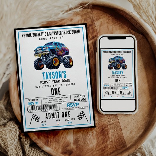 ヴルームズームモンスタートラックブーム | 1歳の誕生日パーティー 招待状