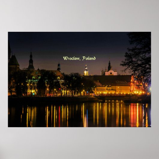 ヴロツワフ、ポーランドの街並み写真、夕暮れ ポスター (正面)