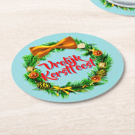 ヴロリークカーストフェストオランダメリークリスマス ラウンドペーパーコースター (アングル)