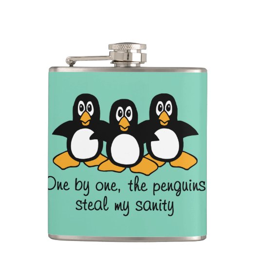 一つずつペンギンのおもしろいなことわざのデザイン フラスク (正面)