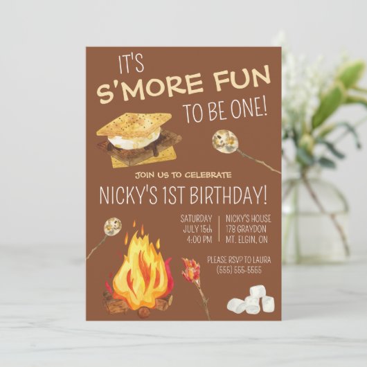 一つになれるのはおもしろいだ！S'mores Birthdayパーティー 招待状 (スタンド正面)