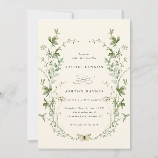 一つのアイボリーエレガントの野結婚花 招待状 (正面)