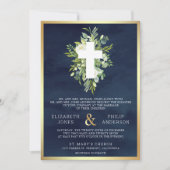 一つのカトリック教徒の緑のクロス結婚ネイビー 招待状 (正面)