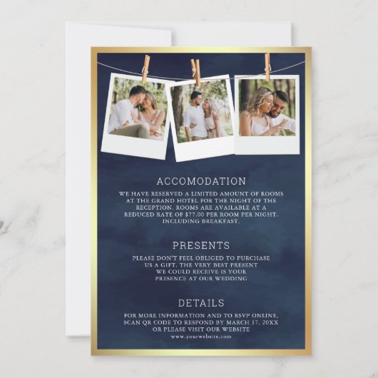 一つのカトリック教徒の緑のクロス結婚ネイビー 招待状 (裏面)