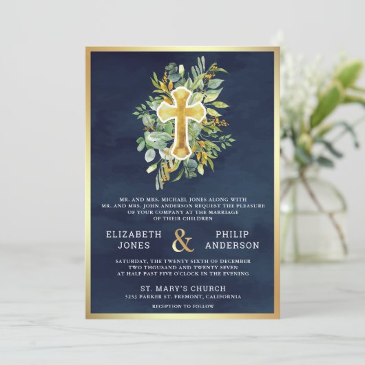 一つのカトリック教徒の緑の海軍の金ゴールド結婚すべて 招待状 (スタンド正面)