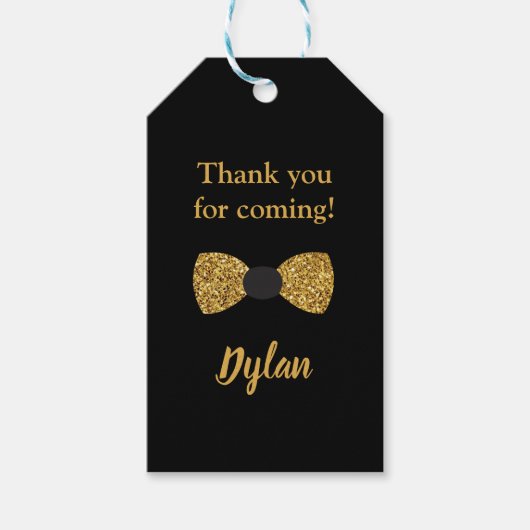 一つのダーフルな黒と金ゴールドの蝶のネクタイ ギフトタグ (正面)