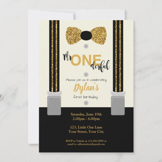 一つのダーフルな黒と金ゴールドの蝶のネクタイ 招待状 (正面)