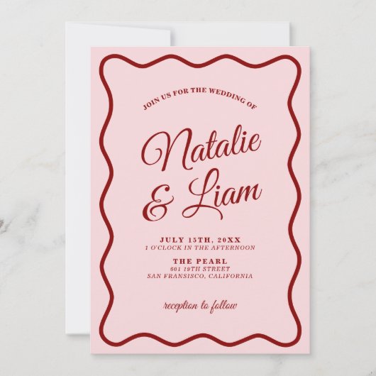 一つのモダンカラフル結婚ファンキーレトロ 招待状 (正面)