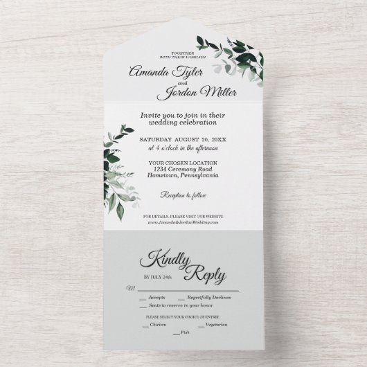 一つの招待状に結婚入った中性の植物学の全て オールインワン招待状 (内側)