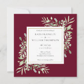 一つの燃え盛りの植物性の結婚緑 招待状 (正面)