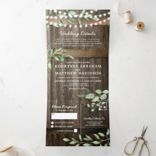 一つの環境ですべて素朴の予算を結婚得る 三つ折り招待状 (内部)