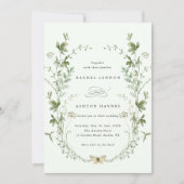 一つの緑淡い色のの野エレガント花の結婚中で 招待状 (正面)