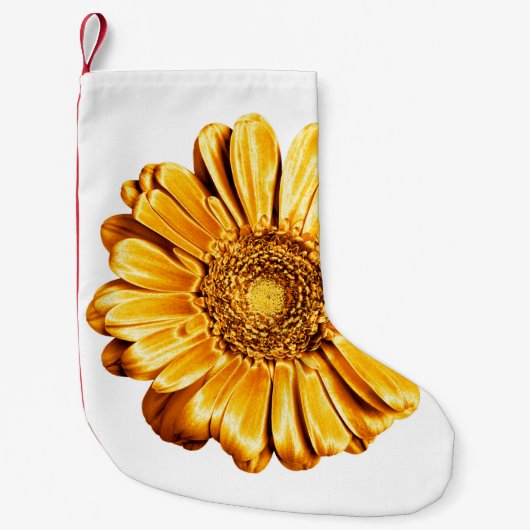 一つの金色のゲルベラの花の白い背景を孤立 スモールクリスマスストッキング (正面)