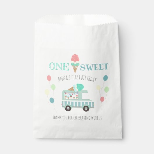 一つは甘いアイスクリームトラックの最初の誕生日 フェイバーバッグ (正面)