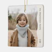 一つシンプルのモダン写真の波状エッジ中立の休日 セラミックオーナメント (左)