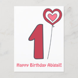 一つ！かわいい誕生日バルーン – 1歳の誕生日 ポストカード