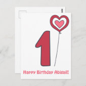 一つ!かわいい誕生日バルーン – 1歳の誕生日 ポストカード (正面/裏面)