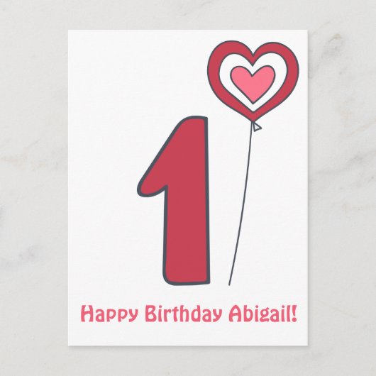 一つ!かわいい誕生日バルーン – 1歳の誕生日 ポストカード (正面)