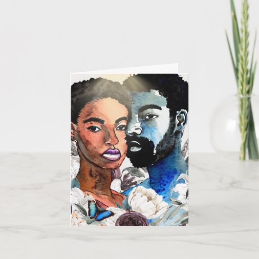 一つ:アフリカ系アメリカ人ブラックカップル空白のNotecards サンキューカード (正面)