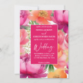 一はっきりしたつ一つエレガントにピンクのオレン結婚ジュ 招待状 (正面)