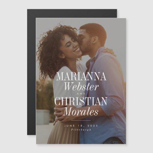 一はっきりした枚のユニーク写真の名前は日付を保存する マグネット招待状 (正面/裏面)