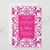 一はっきりした色にスペインのピンク色のマゼンダ結婚タイル 招待状 (正面)