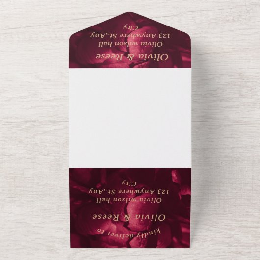 一エレガントつにマゼン結婚タピンクのフローラ オールインワン招待状 (外側)