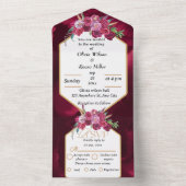 一エレガントつにマゼン結婚タピンクのフローラ オールインワン招待状 (内側)