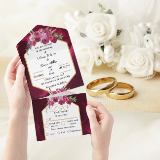 一エレガントつにマゼン結婚タピンクのフローラ オールインワン招待状