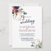 一エレガントつのブルゴーニュ海軍バラ金ゴールド結婚 招待状 (正面)