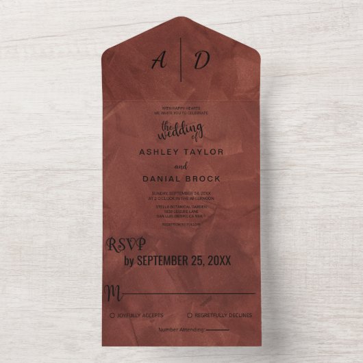 一エレガントつの侵略でシックな茶色の埃っぽい素朴な オールインワン招待状 (内側)