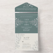 一エレガントつの結婚招待状にセージ・グリーン オールインワン招待状 (内側)