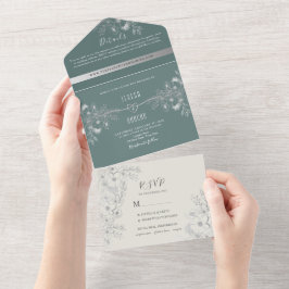 一エレガントつの結婚招待状にセージ・グリーン オールインワン招待状