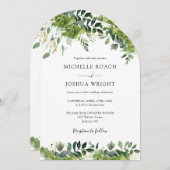 一エレガントつの緑のフローラアーチ結婚 招待状 (正面/裏面)