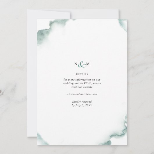 一エレガントつの緑の植物性のフローラすべて結婚 招待状 (裏面)