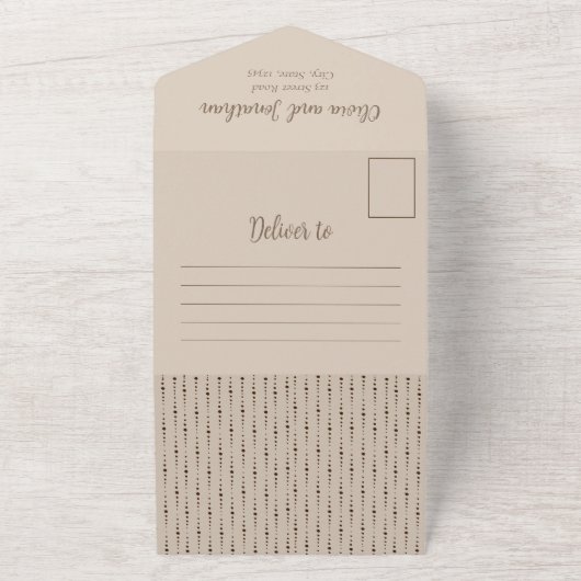 一エレガントつの華美結婚式招待状でベージュ オールインワン招待状 (外側)