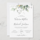 一エレガントつのQRの中のユーカリの緑結婚草 招待状 (正面)