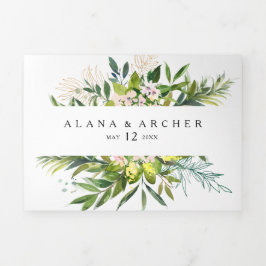 一エレガントつ結婚の3倍のオリーブグリーン 三つ折り招待状