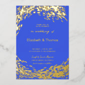 一エレガントモダンつのビーチ結婚式に青い波 箔招待状 (正面)