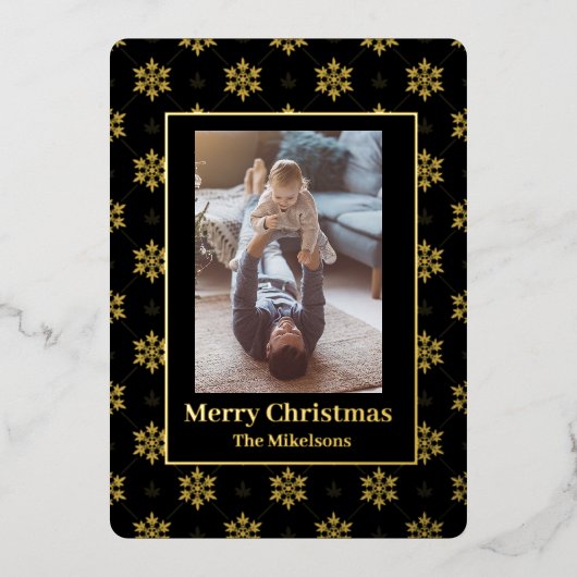 一エレガント枚のフォトブラック金ゴールド 箔シーズンカード (正面)