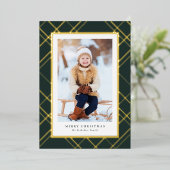 一エレガント枚の写真の緑の金ゴールドクリスマスプレイド 箔シーズンカード (立ち正面)