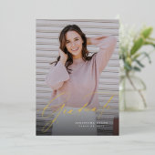 一エレガント枚シンプルの写真卒業生の脚本 箔招待状 (立ち正面)
