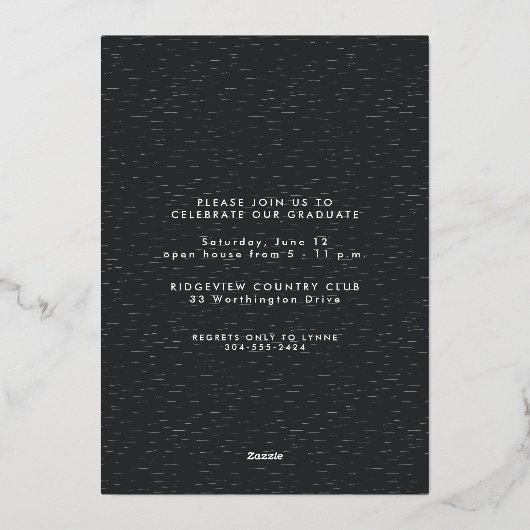 一エレガント枚シンプルの写真卒業生の脚本 箔招待状 (裏面)